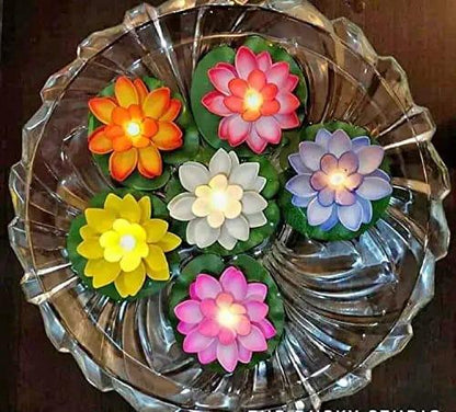 Lotus Flower Water Sensor LED Diyas (Pack of 6)